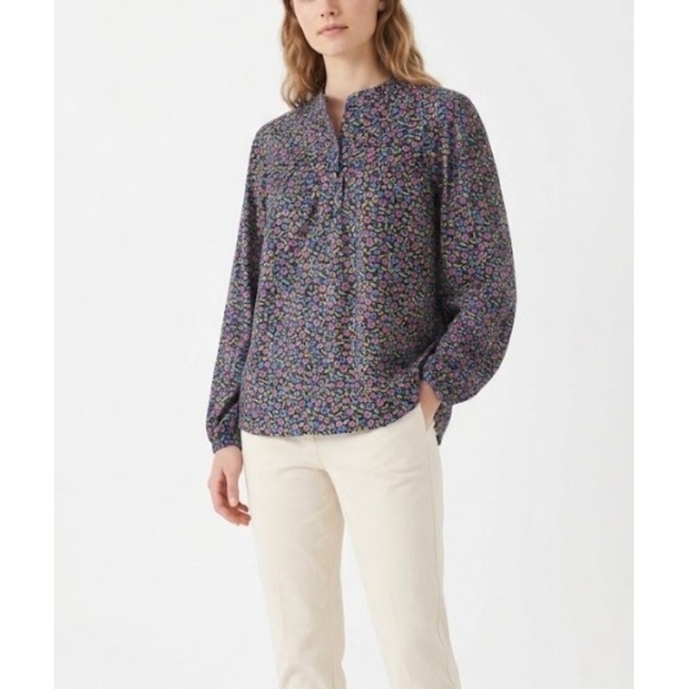 New Croft & Barrow Ditsy Floral Blouse Large Ruffle Neck Pleated Detail Feminine
